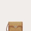 Valentino Small Rockstud Shoulder Bag In Woven Raffia | Shoulder Bags