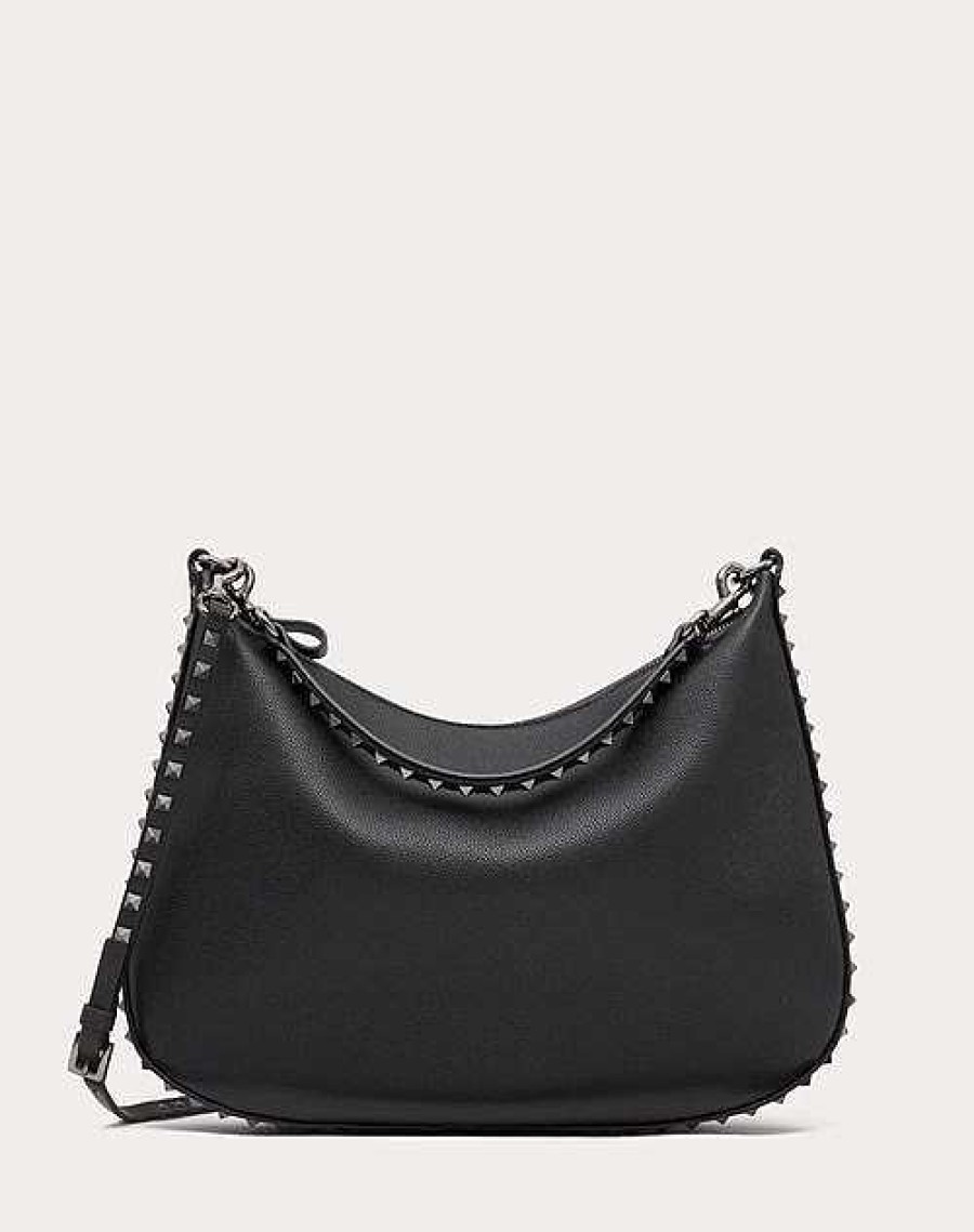 Valentino Rockstud Hobo Bag In Grainy Calfskin | Shoulder Bags