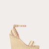 Valentino Rockstud Double Raffia Wedge Sandal With Tone-On-Tone Studs 105Mm | Espadrilles And Wedges