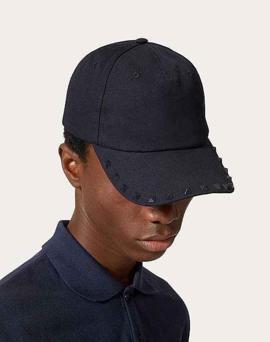 Valentino Rockstud Cotton Baseball Cap With Stud Applique | Hats And Gloves