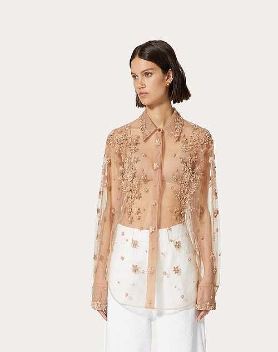 Valentino Embroidered Tulle Illusione Shirt | Shirts And Tops