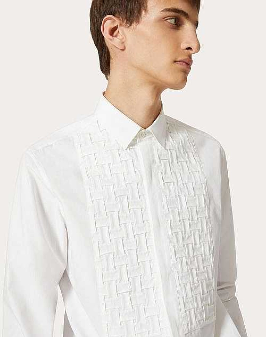 Valentino Cotton Poplin Shirt With Embroidered Plastron | Shirts