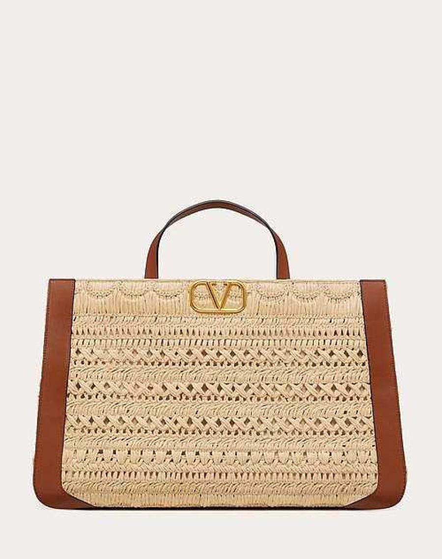 Valentino Vlogo Signature Embroidered Raffia Handbag | Totes