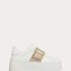 Valentino Flatform Rockstud Untitled Sneaker In Calfskin With Metallic Band | Sneakers