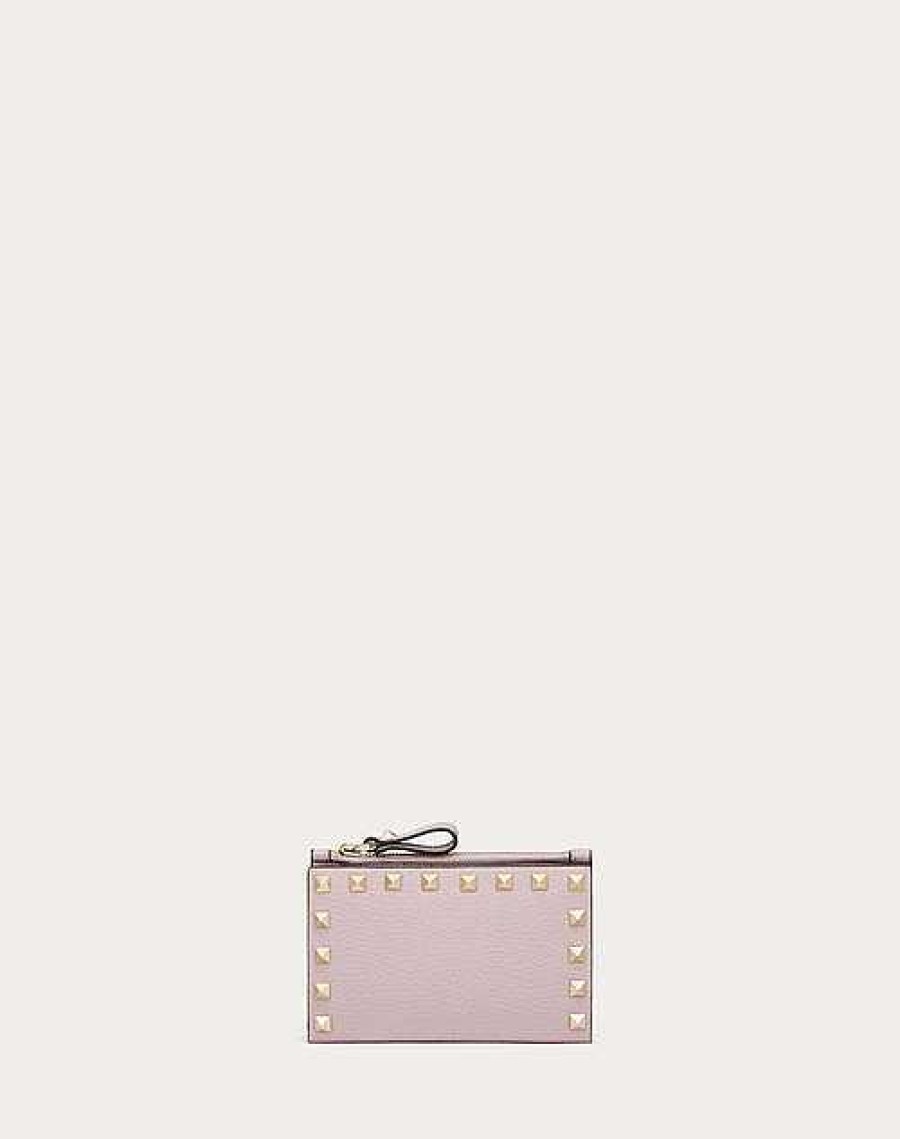 Valentino Rockstud Grainy Calfskin Cardholder With Zipper | Wallets And Small Leather Goods