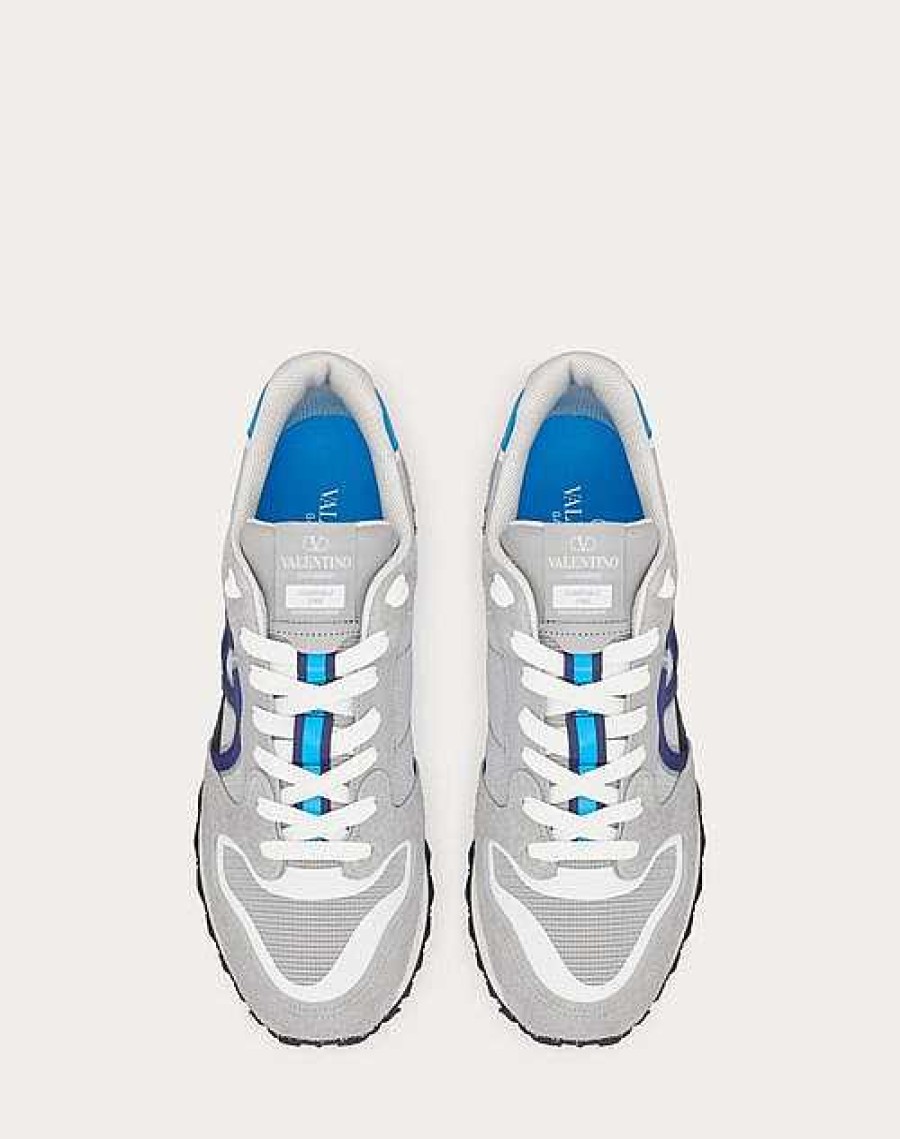 Valentino Vlogo Pace Low-Top Sneaker In Split Leather, Fabric And Calf Leather | Sneakers