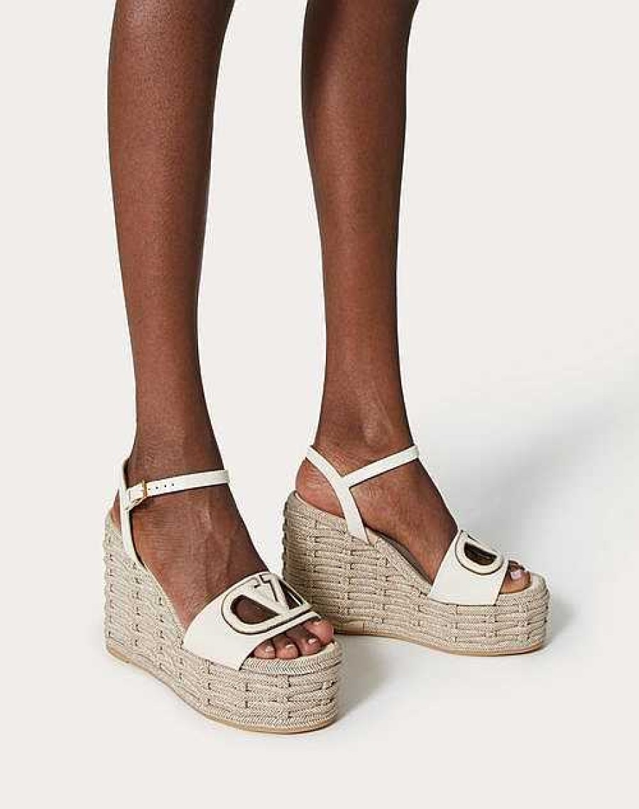 Valentino Vlogo Calfskin Cut-Out Wedge Sandal 110Mm | Espadrilles And Wedges