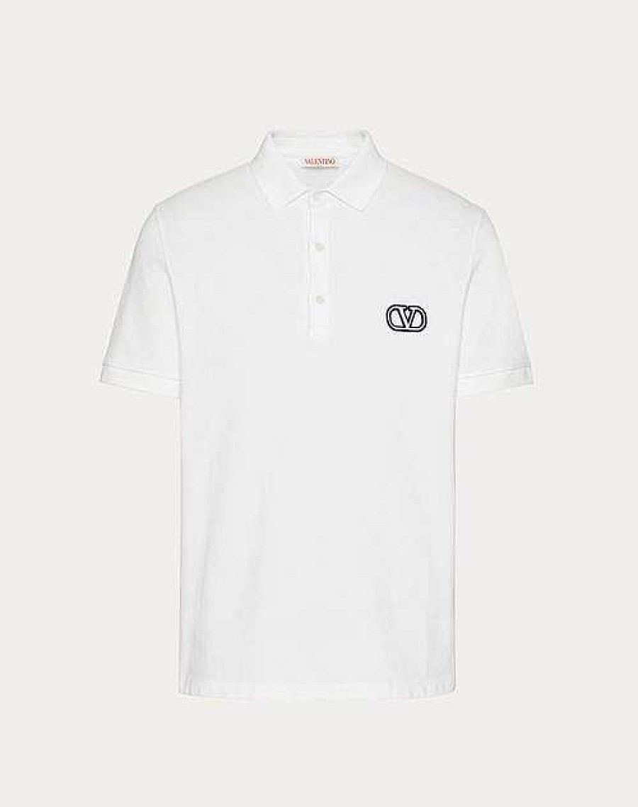 Valentino Cotton Pique Polo Shirt With Vlogo Signature Patch | T-Shirts And Sweatshirts