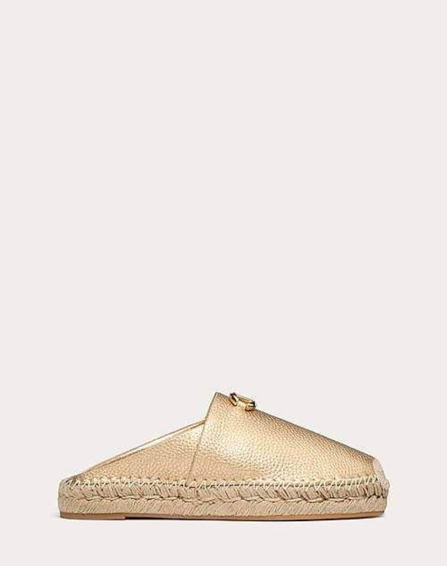 Valentino The Bold Edition Vlogo Mule In Metallic Grainy Calfskin 25Mm | Slides And Thongs