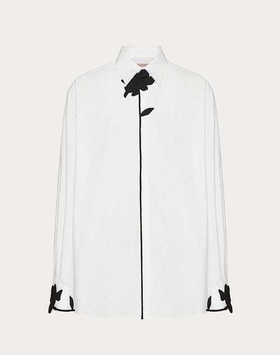 Valentino Long-Sleeved Cotton Poplin Shirt With Flower Embroidery | Shirts